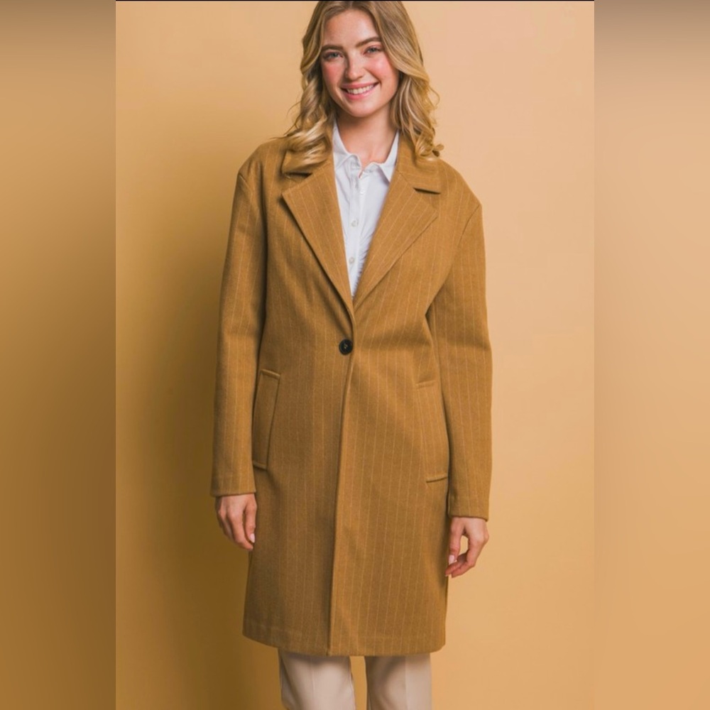 Camel striped wool coat